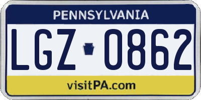 PA license plate LGZ0862