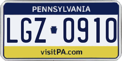 PA license plate LGZ0910