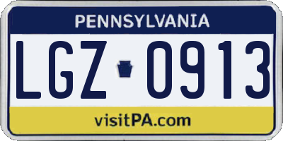 PA license plate LGZ0913