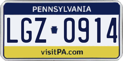 PA license plate LGZ0914