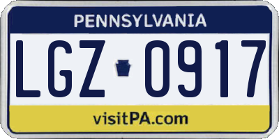 PA license plate LGZ0917