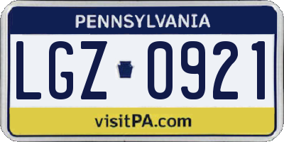 PA license plate LGZ0921
