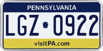 PA license plate LGZ0922