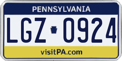 PA license plate LGZ0924