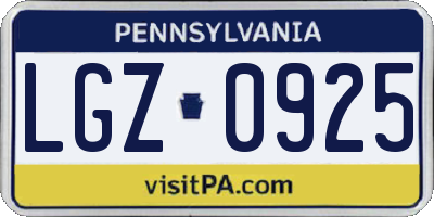 PA license plate LGZ0925
