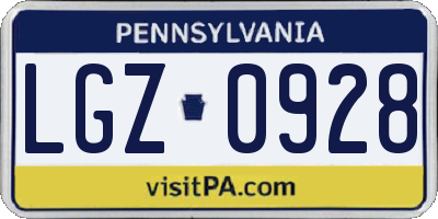 PA license plate LGZ0928