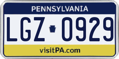 PA license plate LGZ0929