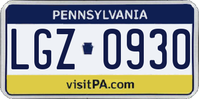 PA license plate LGZ0930