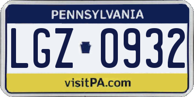 PA license plate LGZ0932