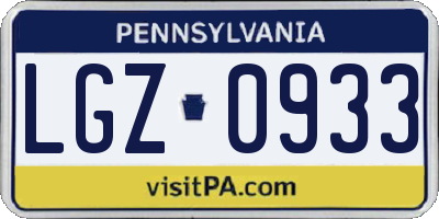 PA license plate LGZ0933