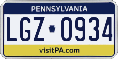 PA license plate LGZ0934