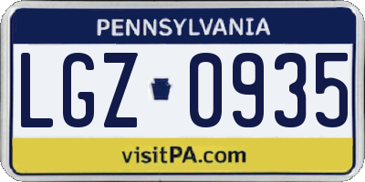 PA license plate LGZ0935