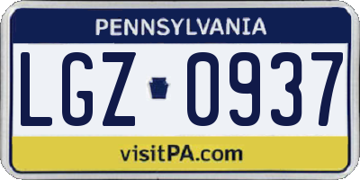 PA license plate LGZ0937