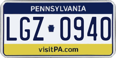 PA license plate LGZ0940