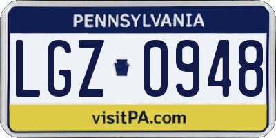 PA license plate LGZ0948