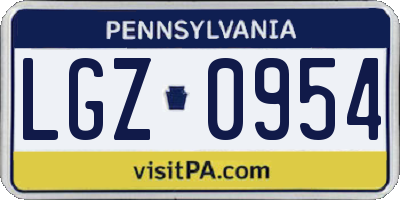 PA license plate LGZ0954