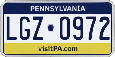 PA license plate LGZ0972