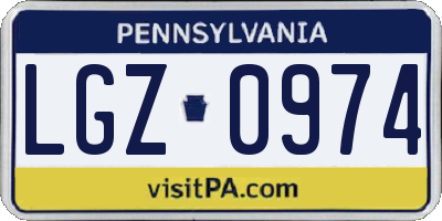 PA license plate LGZ0974
