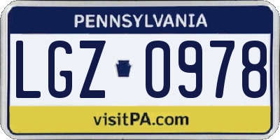 PA license plate LGZ0978