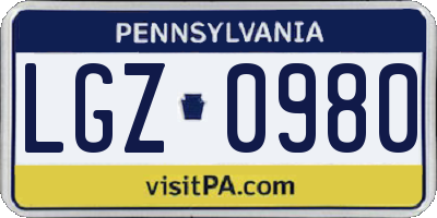 PA license plate LGZ0980
