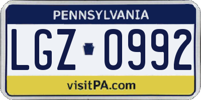 PA license plate LGZ0992