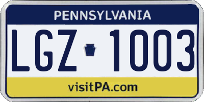 PA license plate LGZ1003