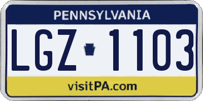 PA license plate LGZ1103