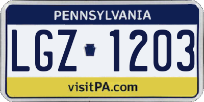PA license plate LGZ1203