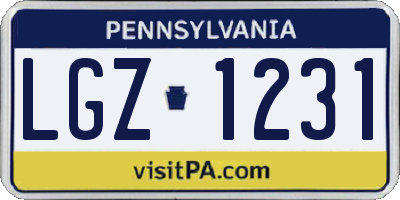 PA license plate LGZ1231