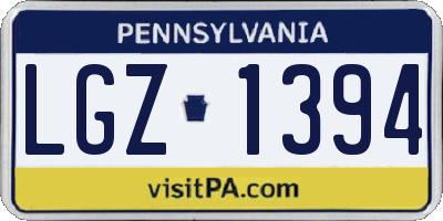 PA license plate LGZ1394
