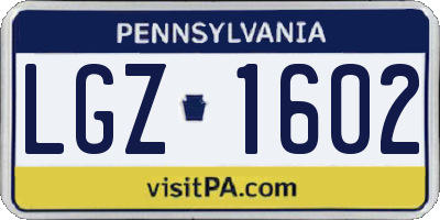 PA license plate LGZ1602