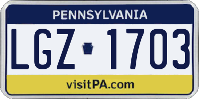 PA license plate LGZ1703