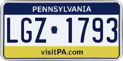 PA license plate LGZ1793