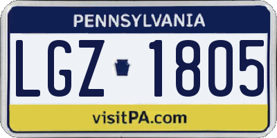 PA license plate LGZ1805
