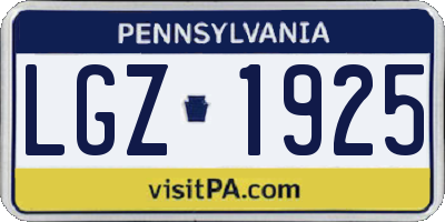 PA license plate LGZ1925