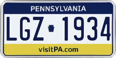 PA license plate LGZ1934