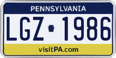 PA license plate LGZ1986