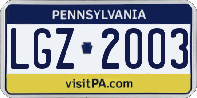 PA license plate LGZ2003