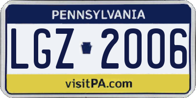 PA license plate LGZ2006