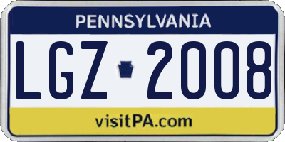 PA license plate LGZ2008