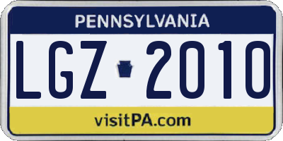 PA license plate LGZ2010