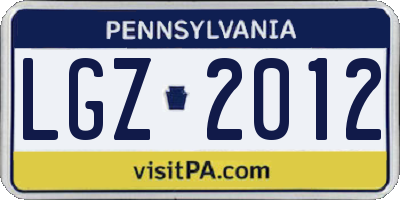PA license plate LGZ2012