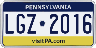 PA license plate LGZ2016