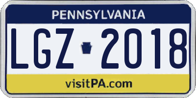 PA license plate LGZ2018