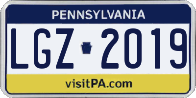 PA license plate LGZ2019