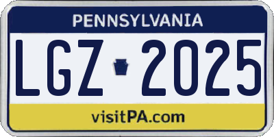 PA license plate LGZ2025