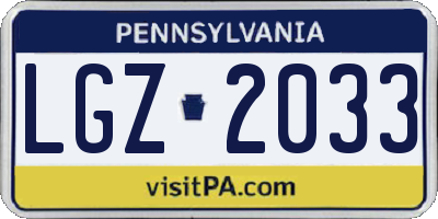 PA license plate LGZ2033