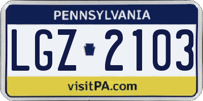PA license plate LGZ2103