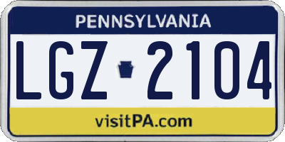 PA license plate LGZ2104