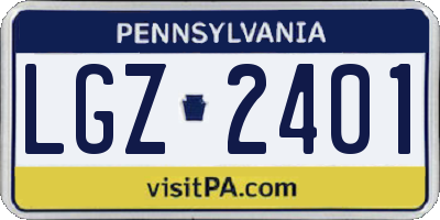 PA license plate LGZ2401